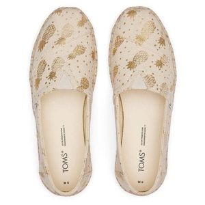 New TOMS Women RoseGold Foil Pineapple Alpargata Rope Espadrille New-not in box